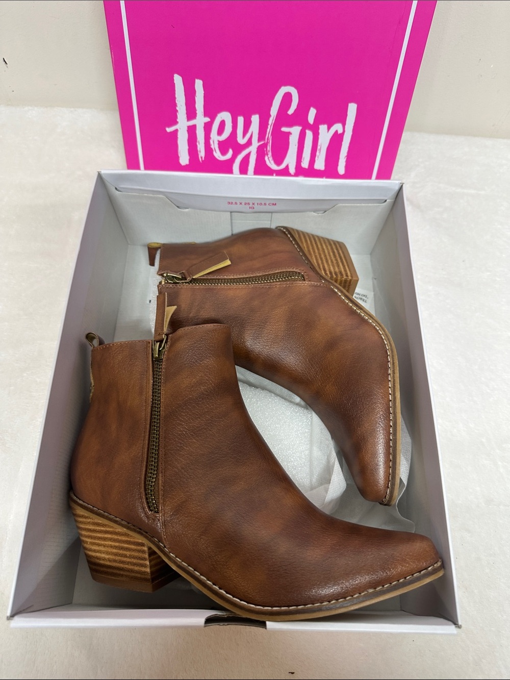 Hey Girl Women’s Brown Faux Leather Ankle Booties with Side Zip
